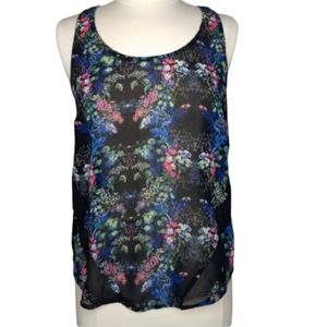 Tank Top Floral Racerback Nicole Medium Black Cut Outs
